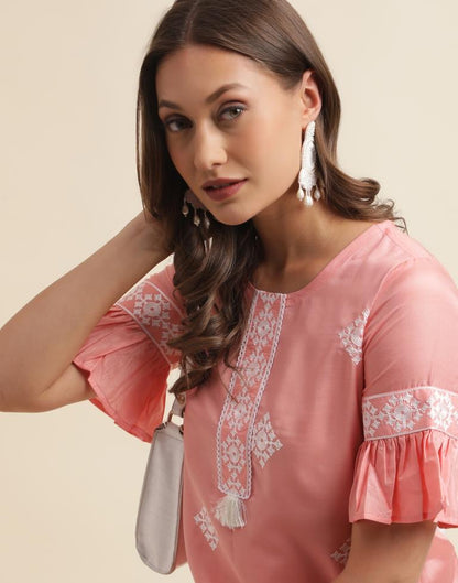 Peach Embroidered Kurta