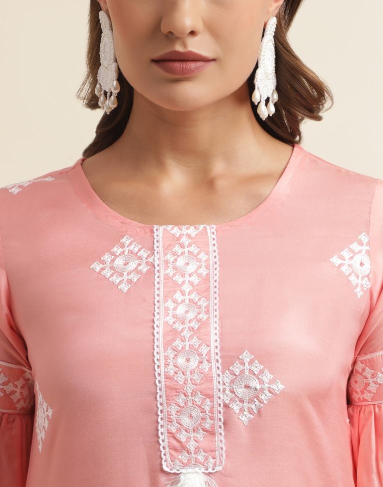 Peach Embroidered Kurta