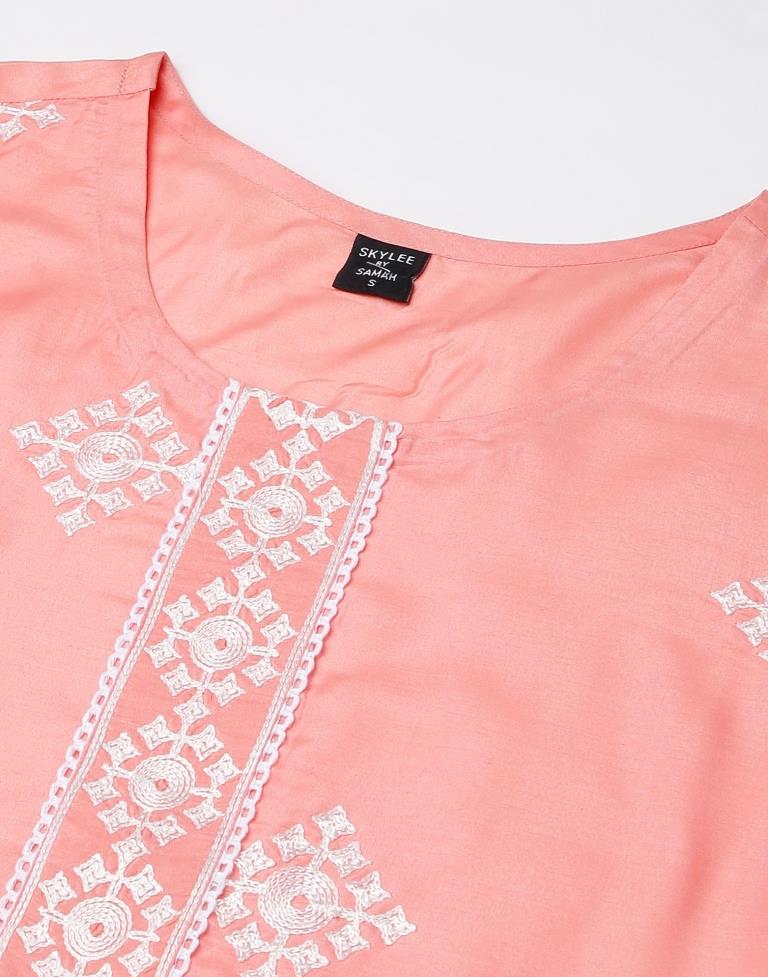 Peach Embroidered Kurta