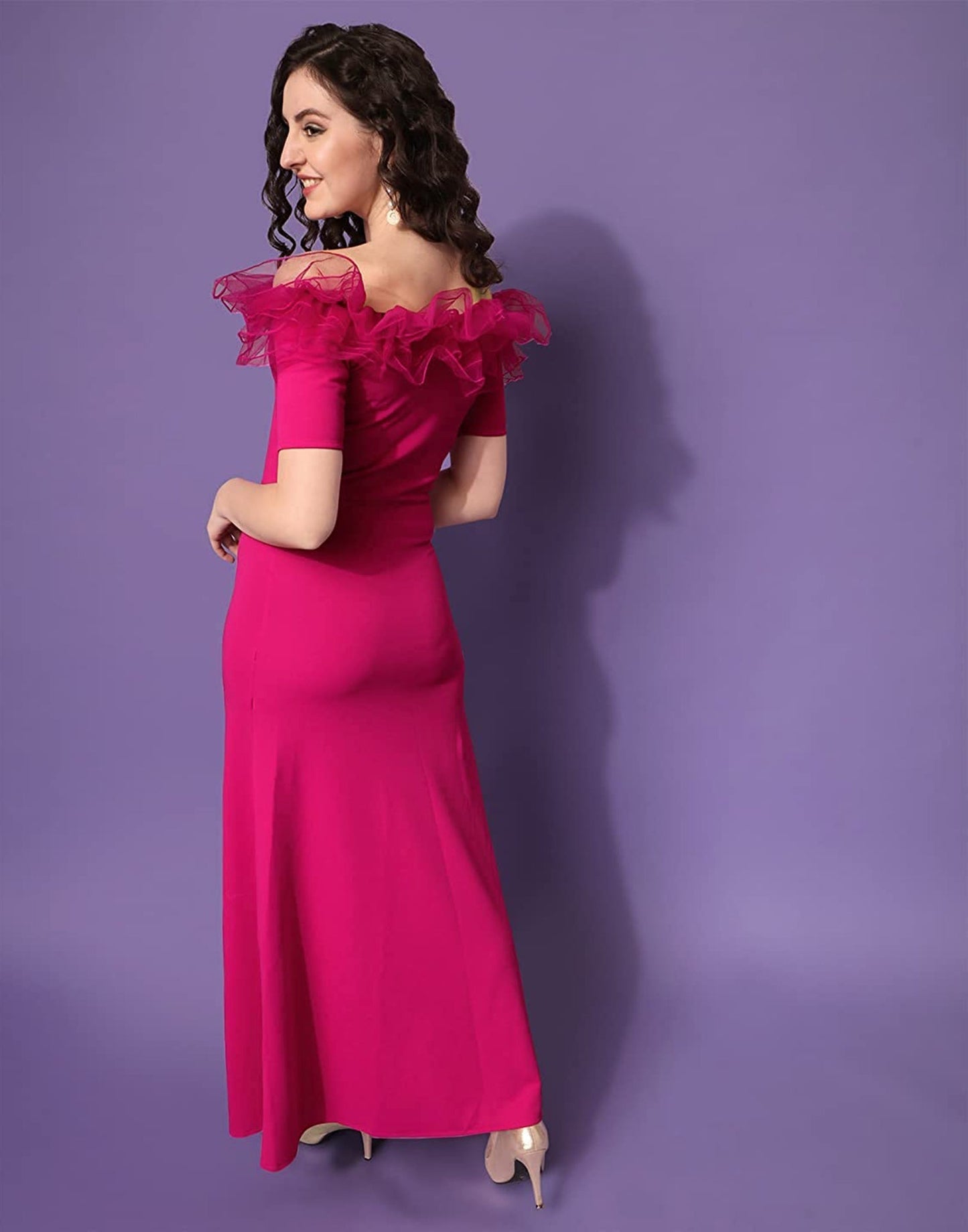 Pink Ruffle Sleeves Slit Dress | Sudathi
