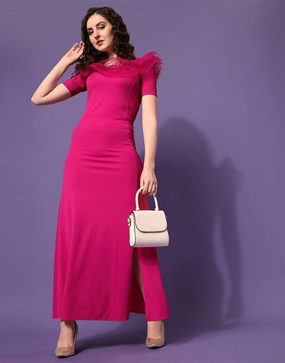 Pink Ruffle Sleeves Slit Dress | Sudathi