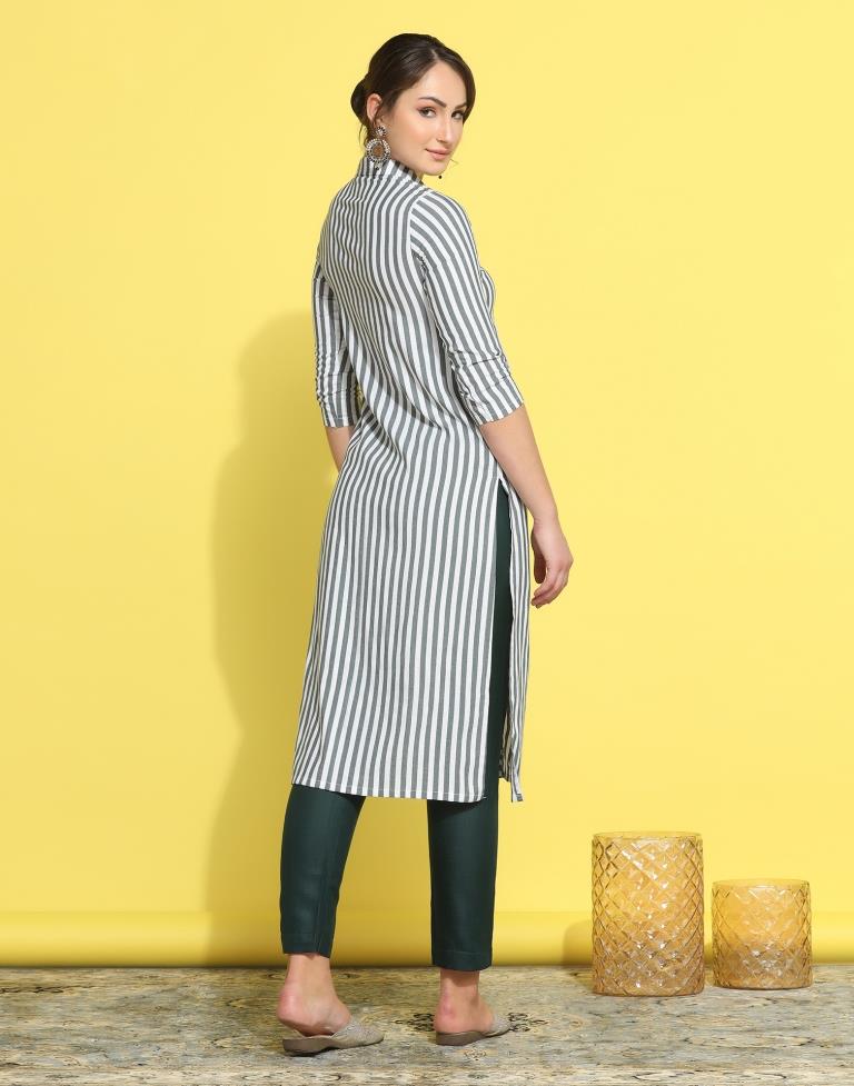 White Striped Kurta With Pant