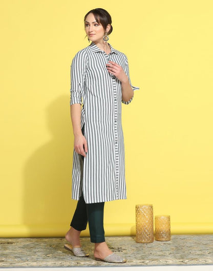 White Striped Kurta With Pant