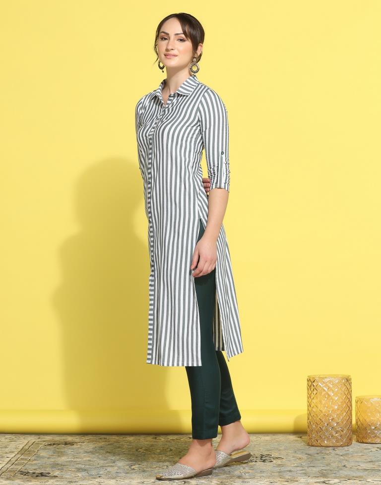 White Striped Kurta With Pant