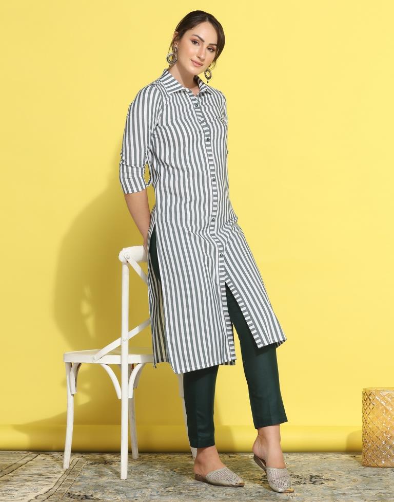 White Striped Kurta With Pant