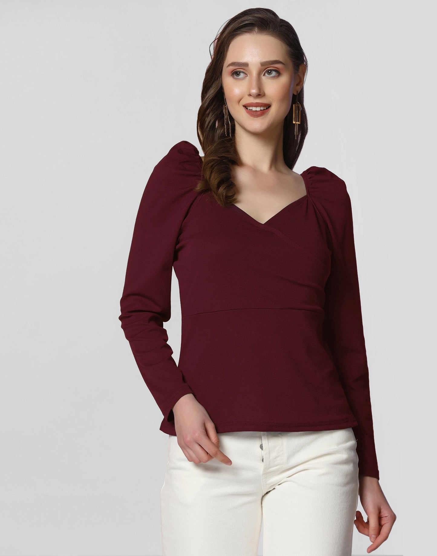 Maroon Puff Sleeves Top | Leemboodi