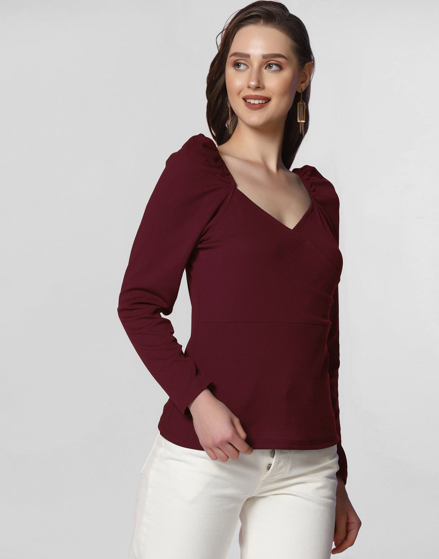 Maroon Puff Sleeves Top | Leemboodi