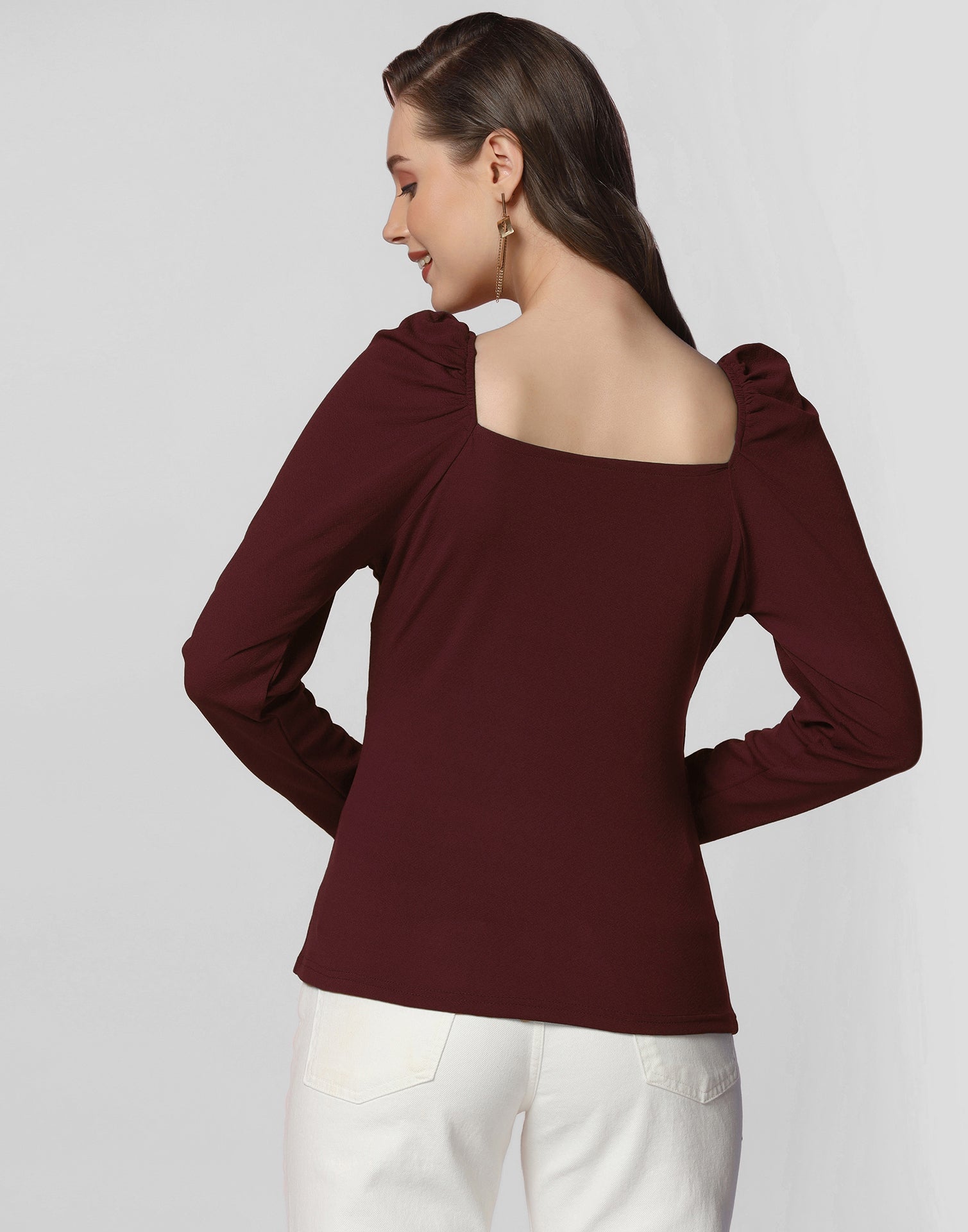 Maroon Puff Sleeves Top | Leemboodi