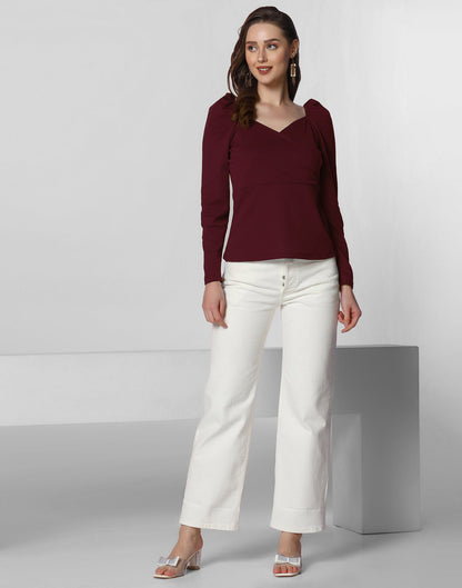 Maroon Puff Sleeves Top | Leemboodi