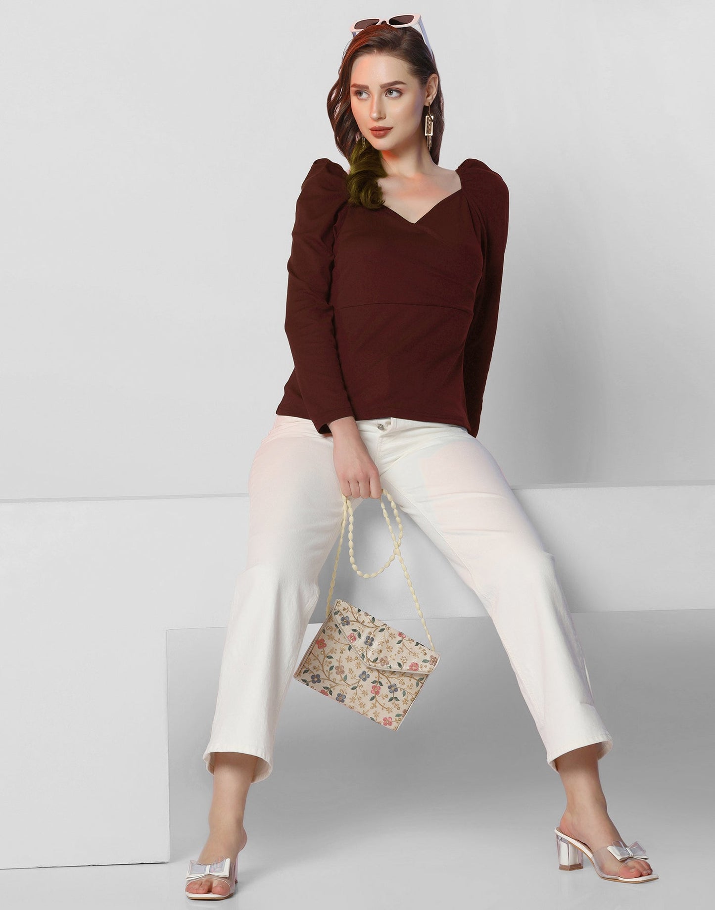 Maroon Puff Sleeves Top | Leemboodi