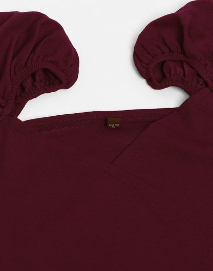 Maroon Puff Sleeves Top | Leemboodi