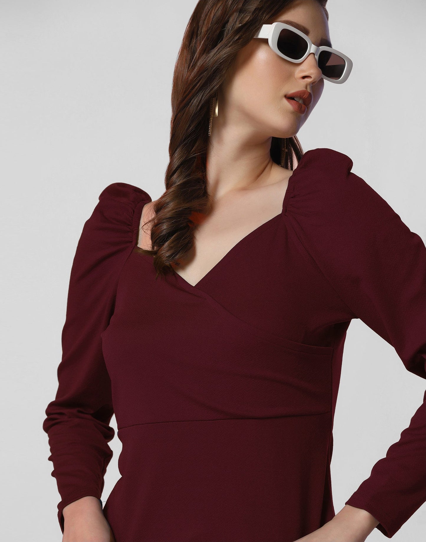 Maroon Puff Sleeves Top | Leemboodi