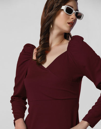 Maroon Puff Sleeves Top | Leemboodi