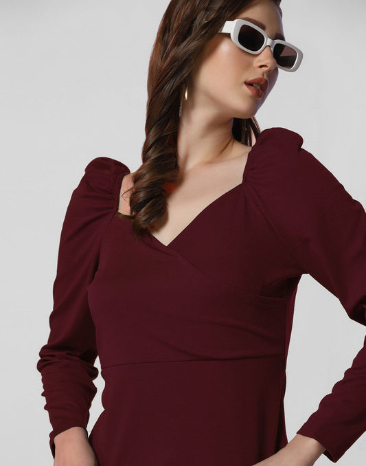 Maroon Puff Sleeves Top | Leemboodi