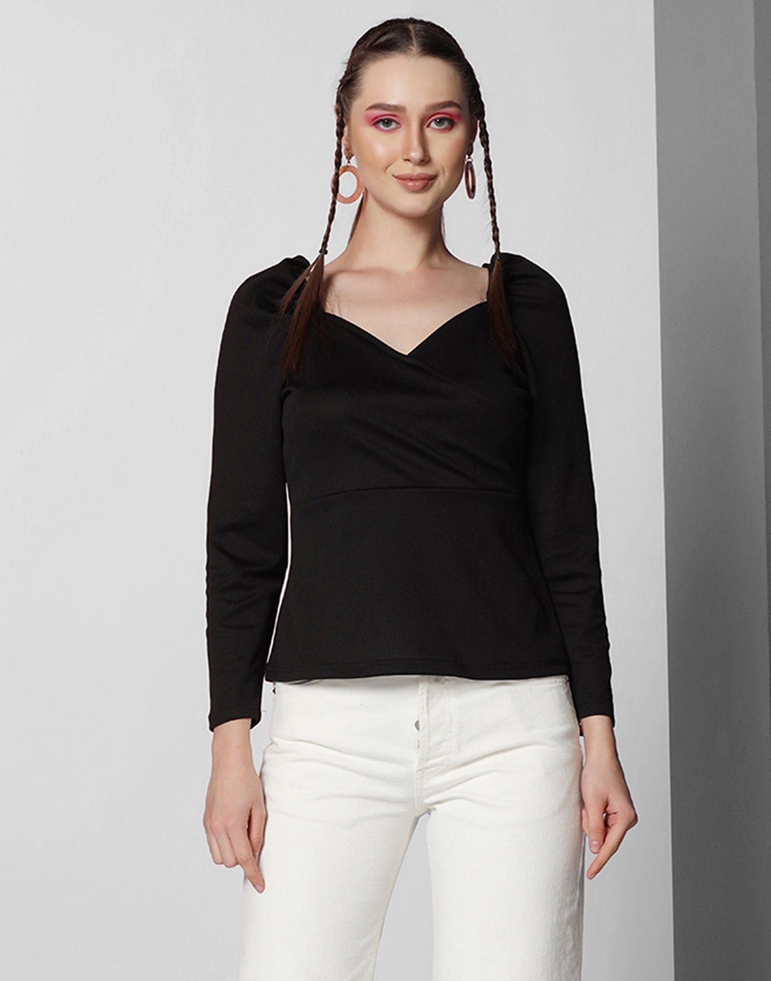 Black Puff Sleeves Top | Leemboodi