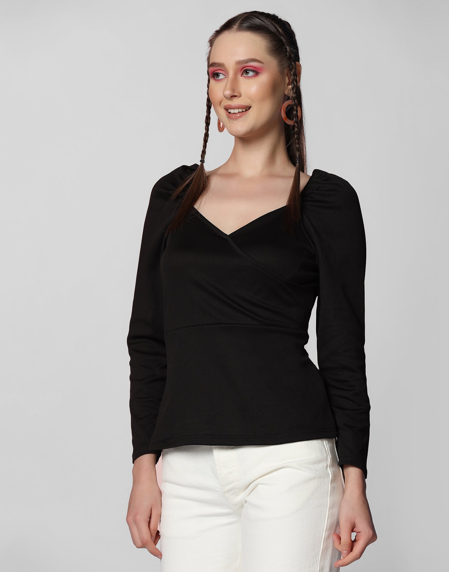 Black Puff Sleeves Top | Leemboodi