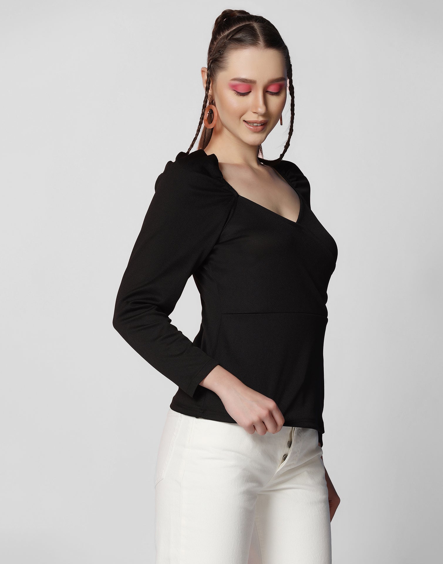 Black Puff Sleeves Top | Leemboodi