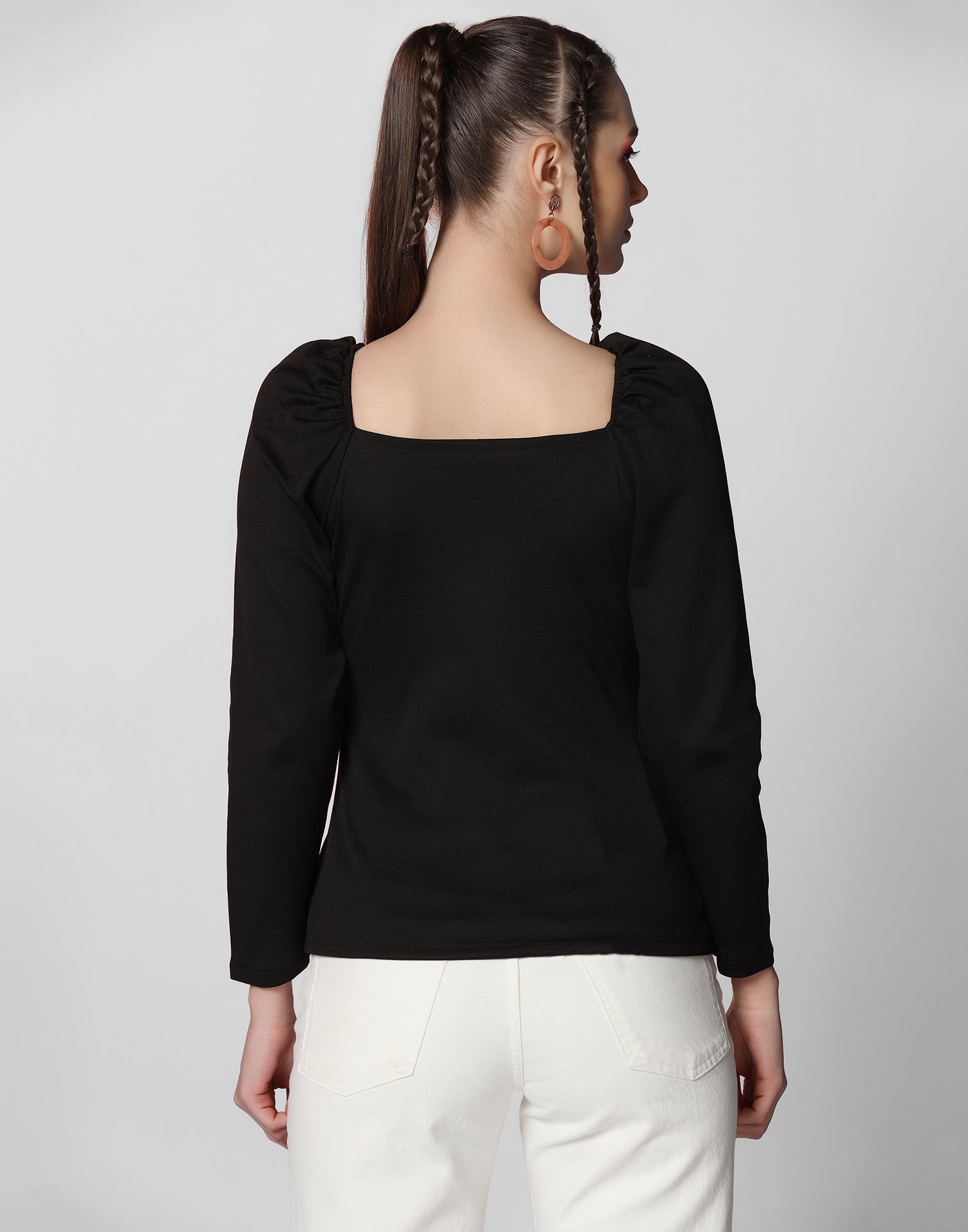 Black Puff Sleeves Top | Leemboodi
