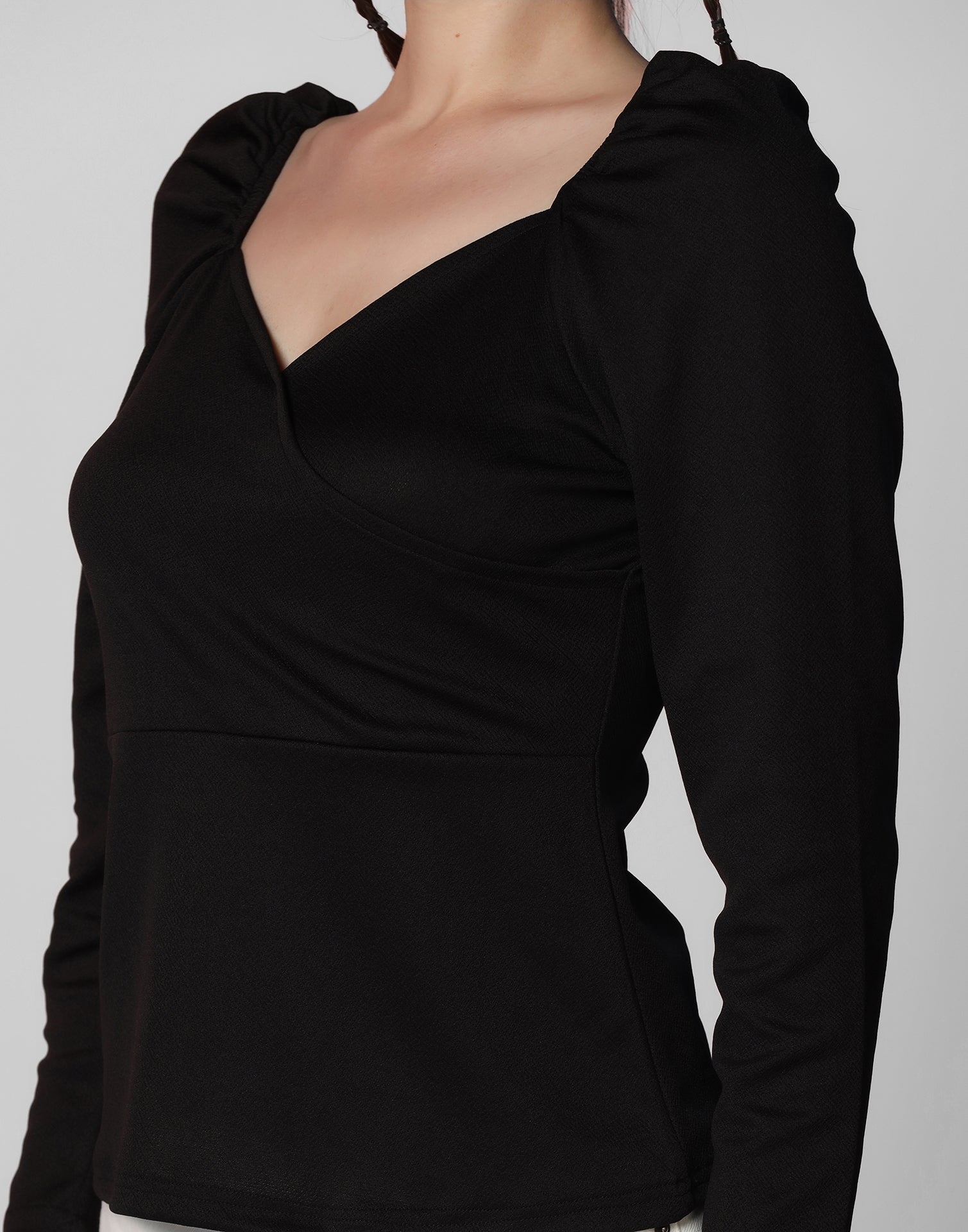 Black Puff Sleeves Top | Leemboodi