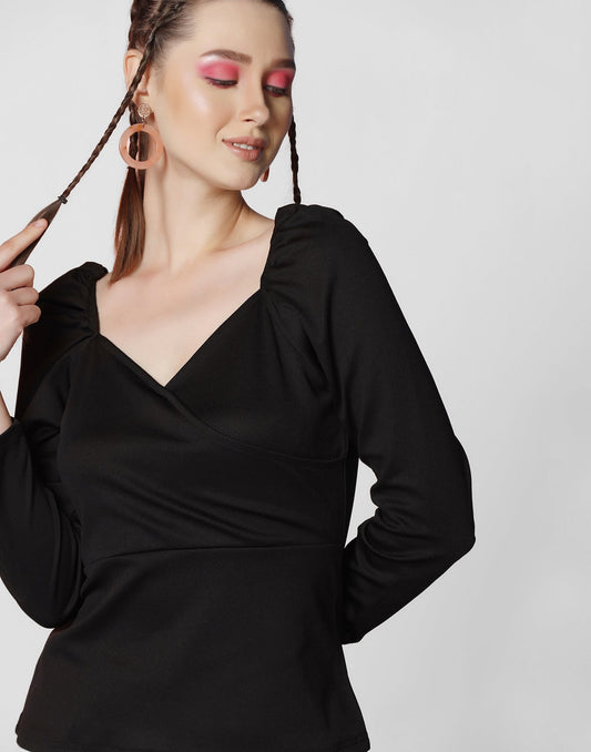 Black Puff Sleeves Top | Leemboodi