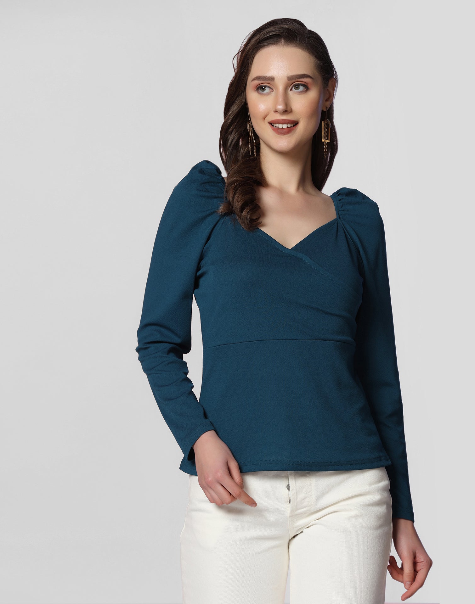 Teal Puff Sleeves Top | Leemboodi