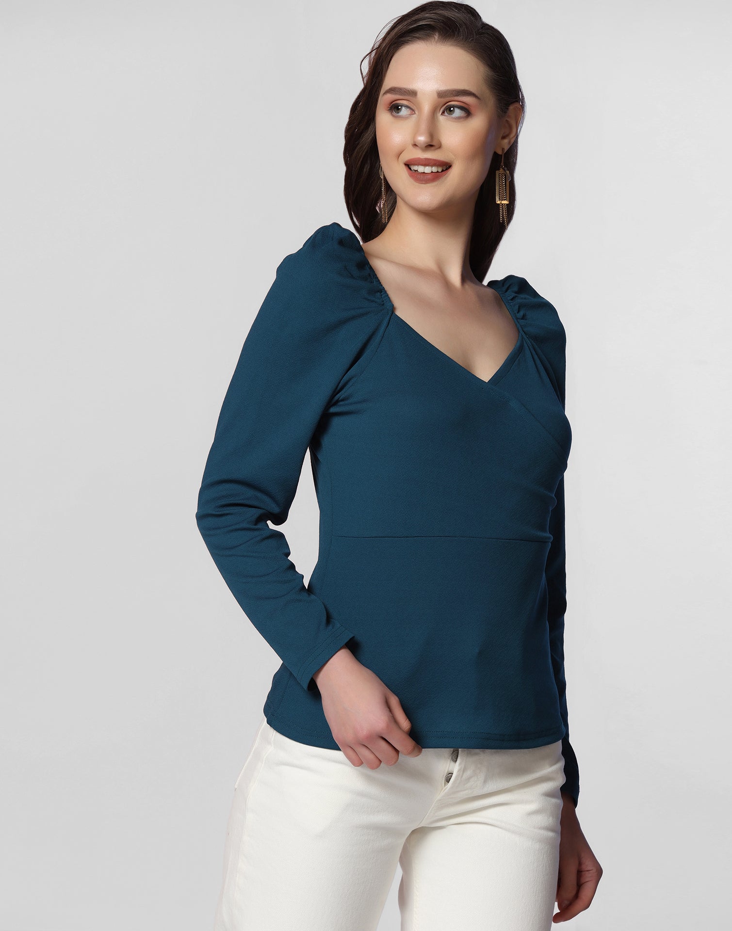 Teal Puff Sleeves Top | Leemboodi