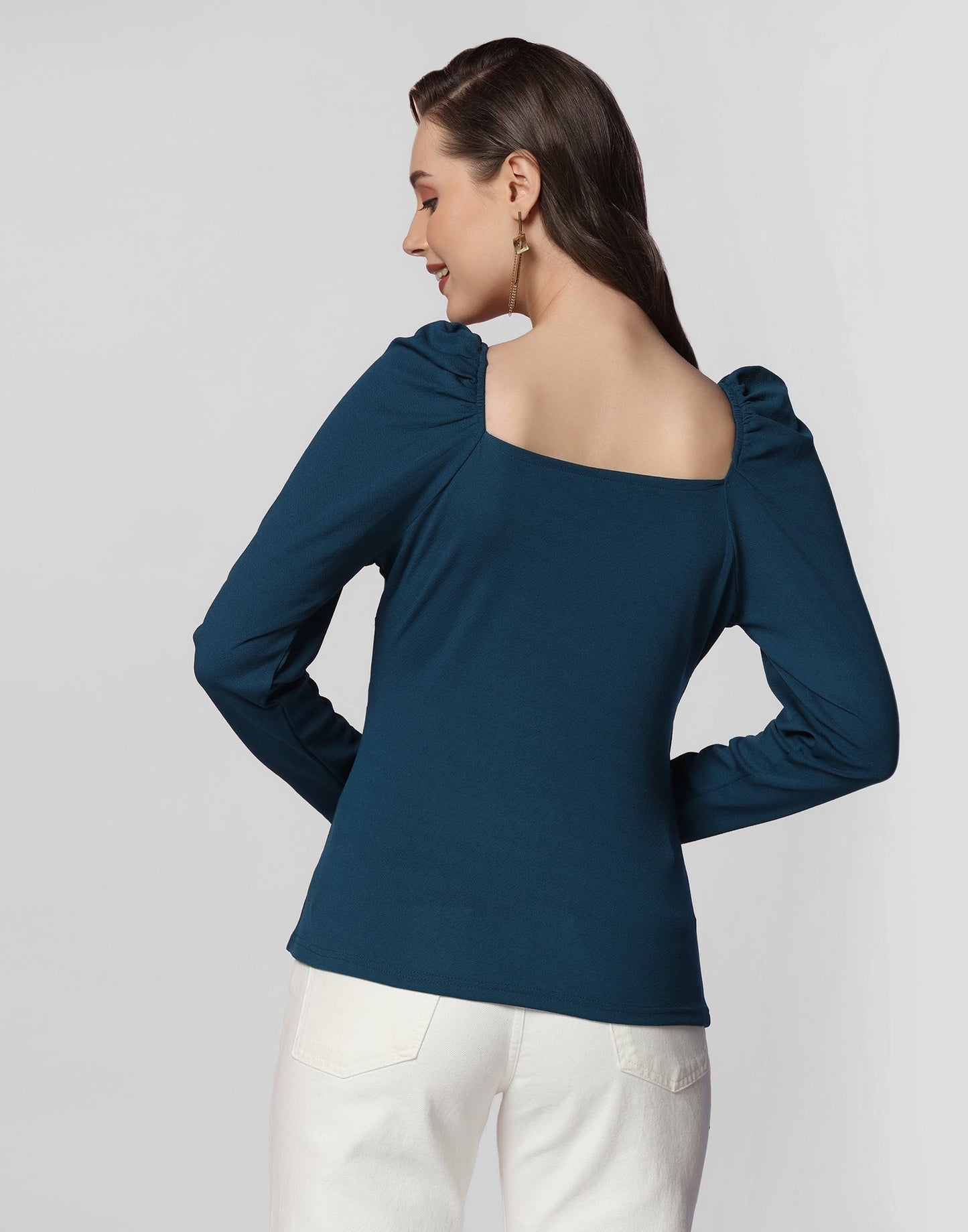 Teal Puff Sleeves Top | Leemboodi