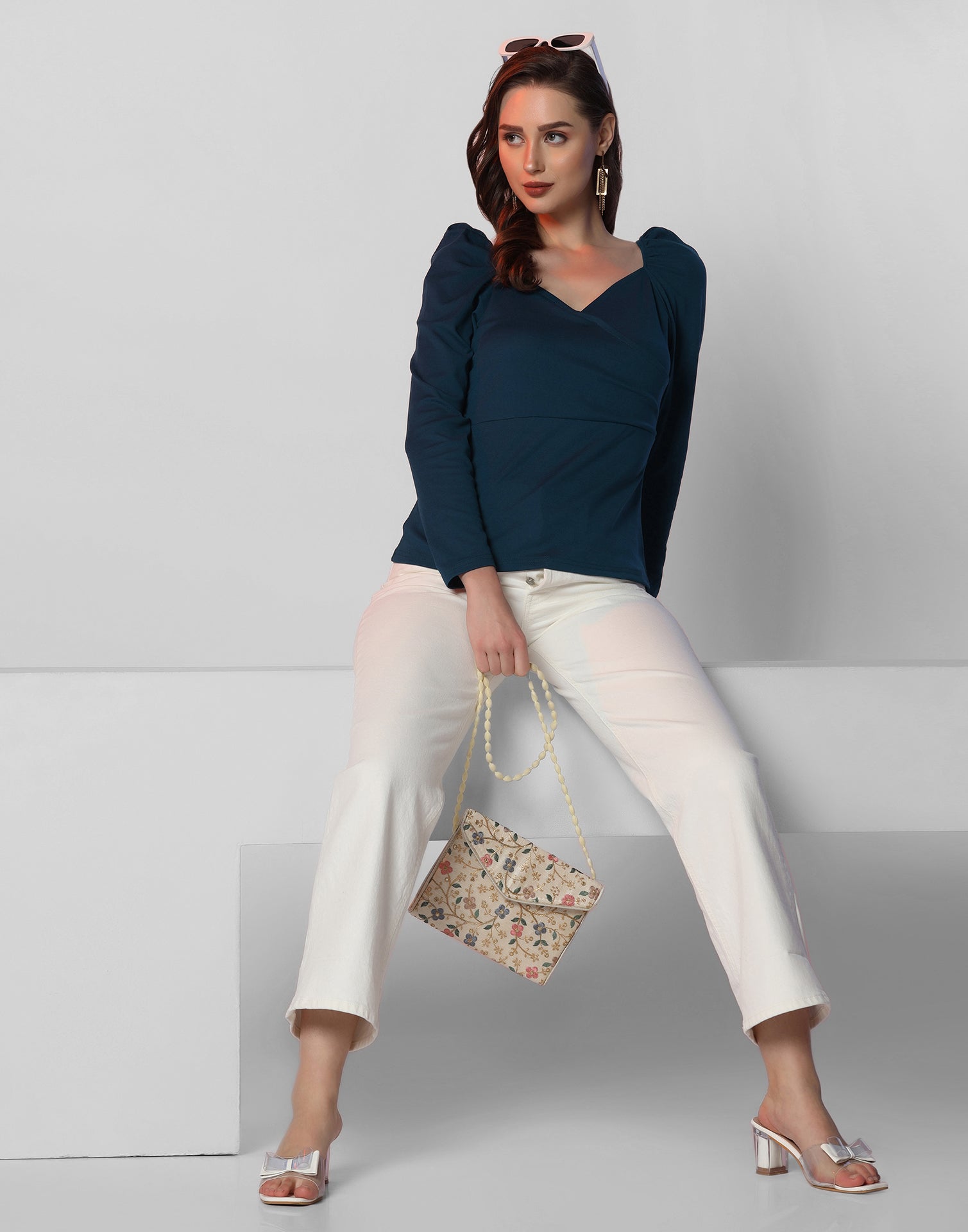 Teal Puff Sleeves Top | Leemboodi