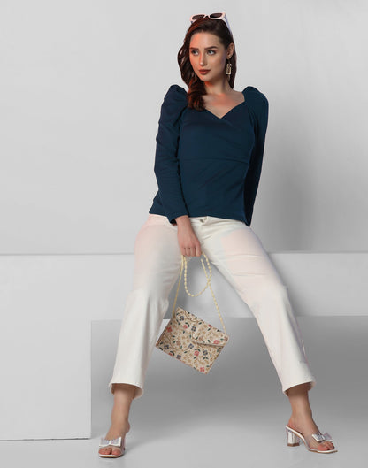 Teal Puff Sleeves Top | Leemboodi