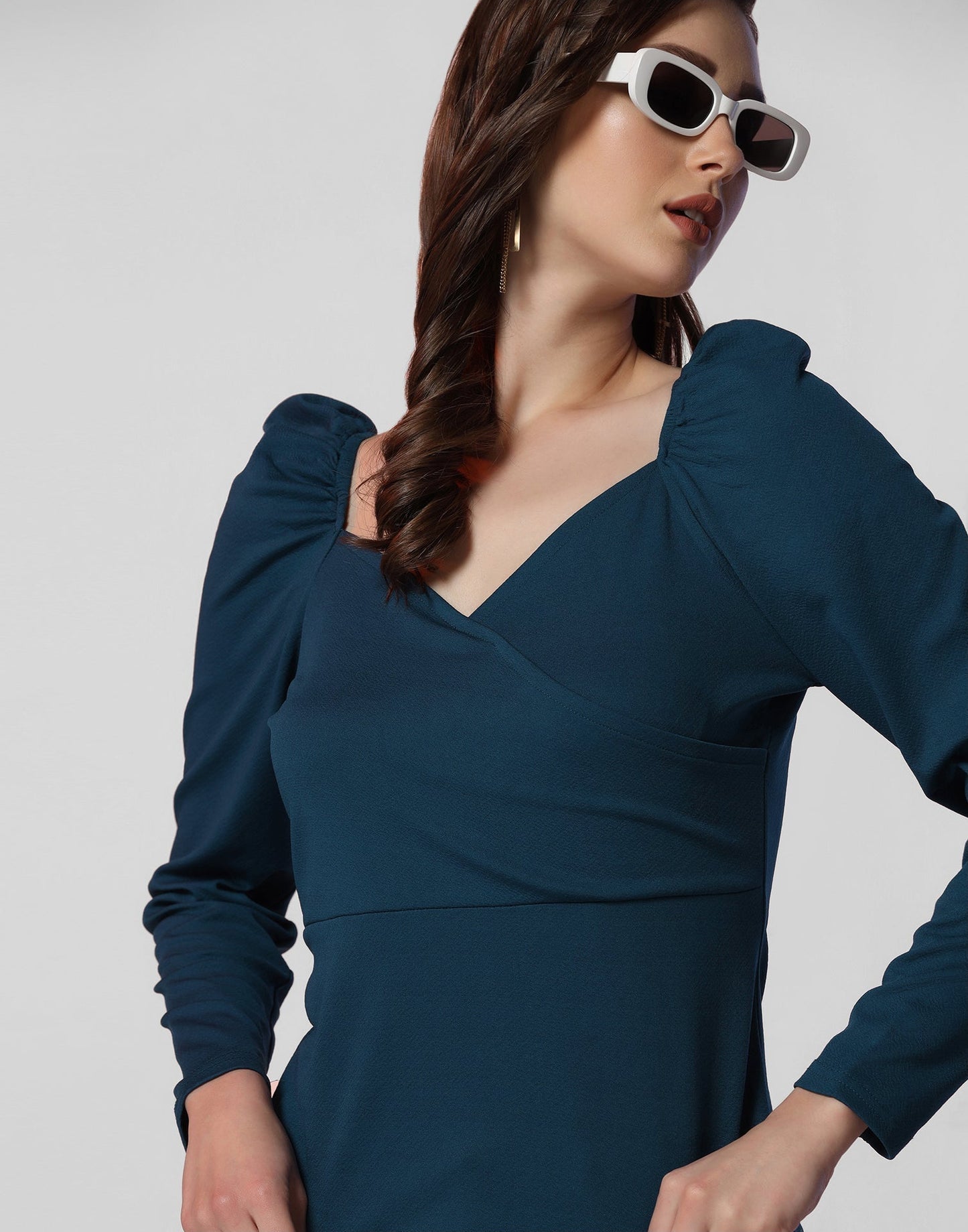 Teal Puff Sleeves Top | Leemboodi