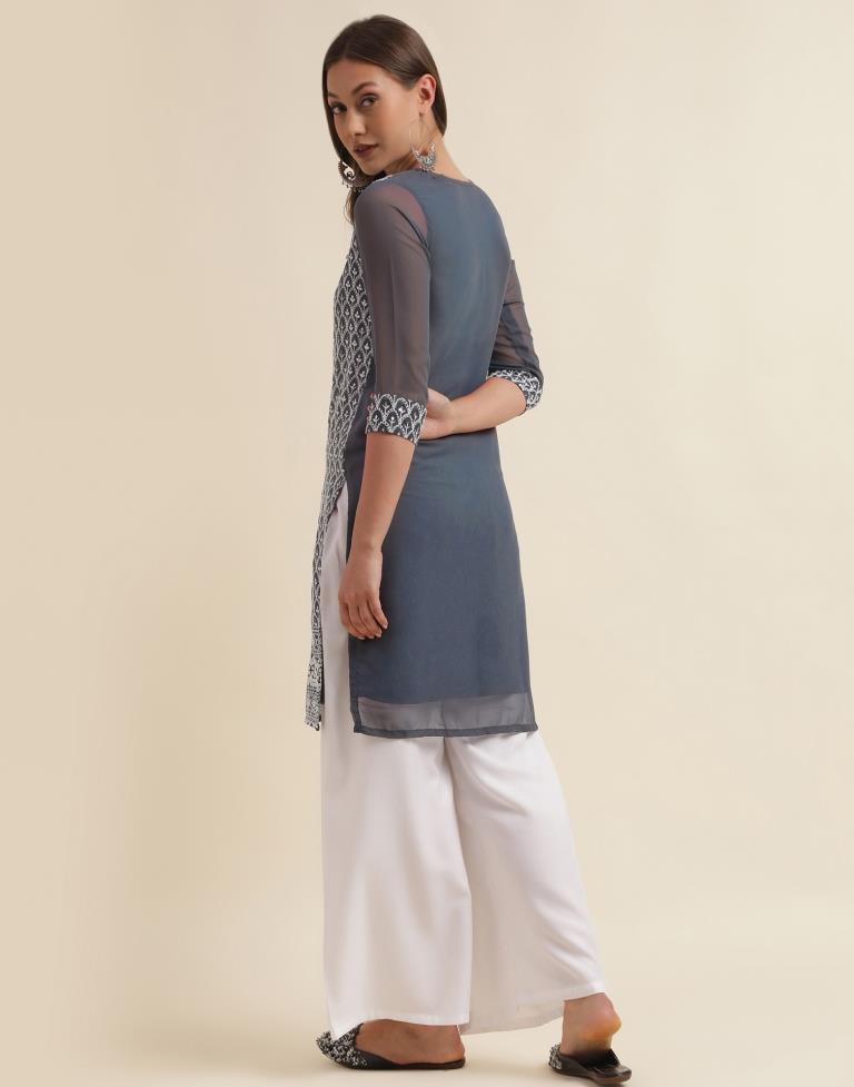 Grey Georgette Embroidery Straight Kurta | Sudathi