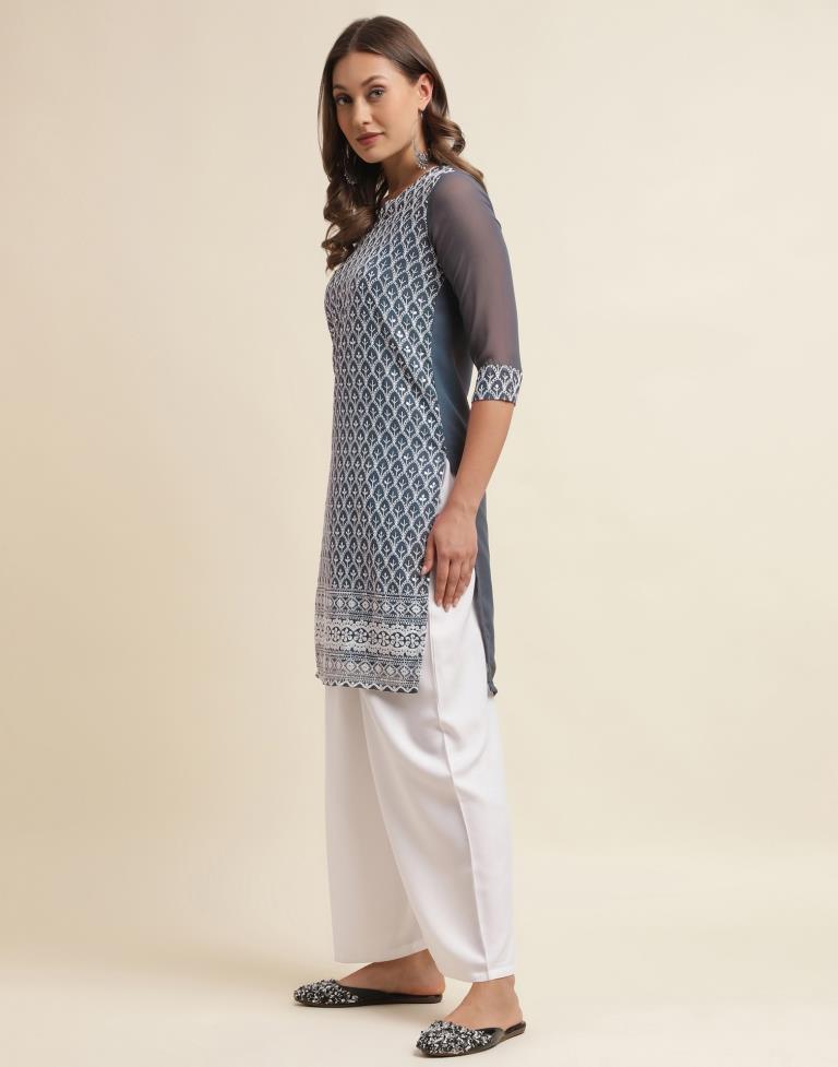 Grey Georgette Embroidery Straight Kurta | Sudathi