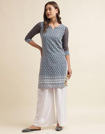 Grey Georgette Embroidery Straight Kurta | Sudathi