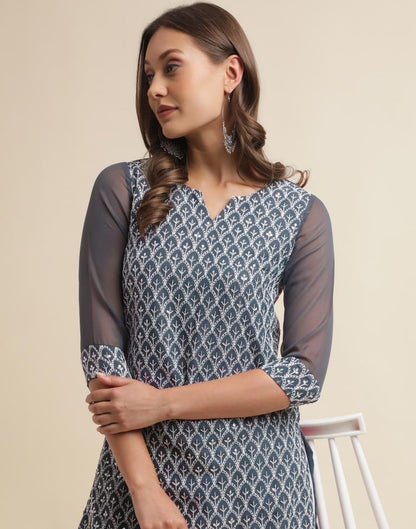 Grey Georgette Embroidery Straight Kurta | Sudathi