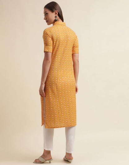 Musterd Yellow Printed Cotton Straight Kurta