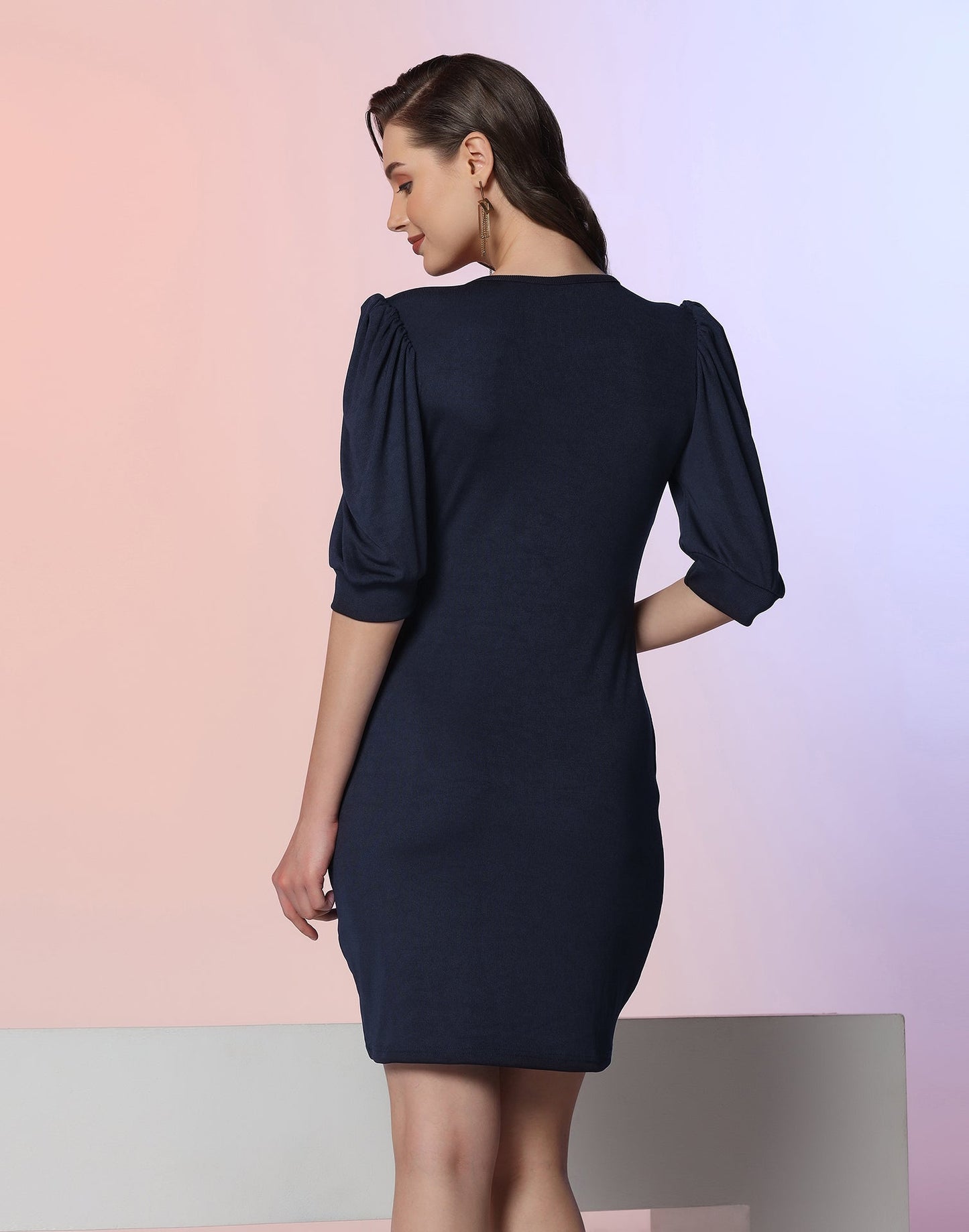 Navy Blue Lycra Bodycon Dress | Leemboodi