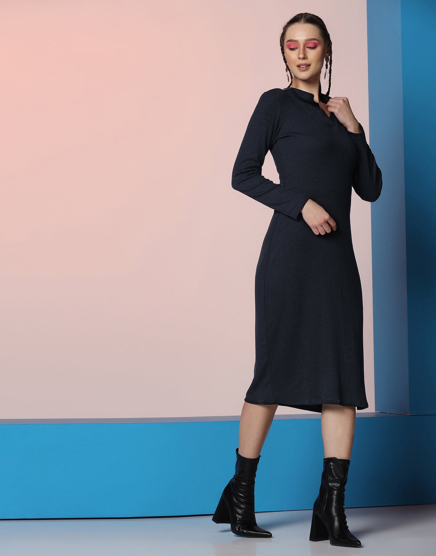 Navy Blue Lycra Bodycon Dress | Leemboodi