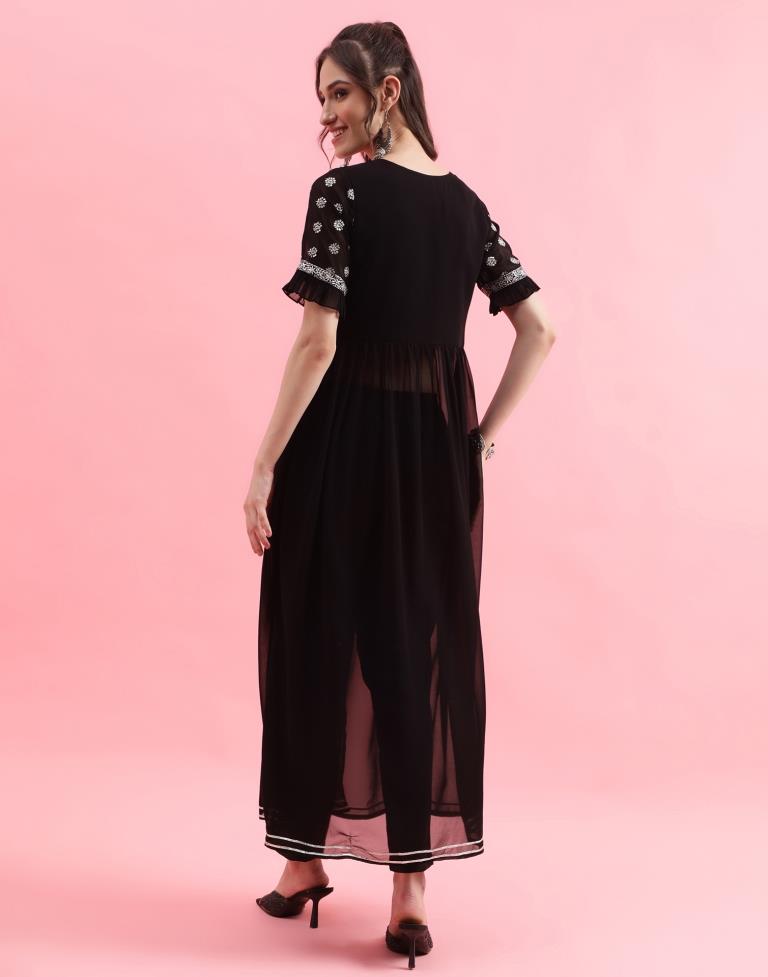 Black Embroidered A-Line Kurta