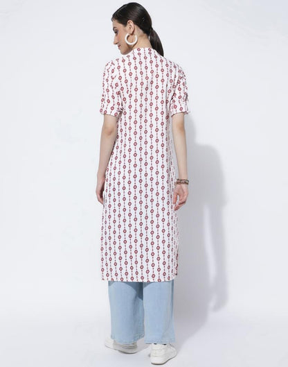 White Printed Cotton Straight Kurta