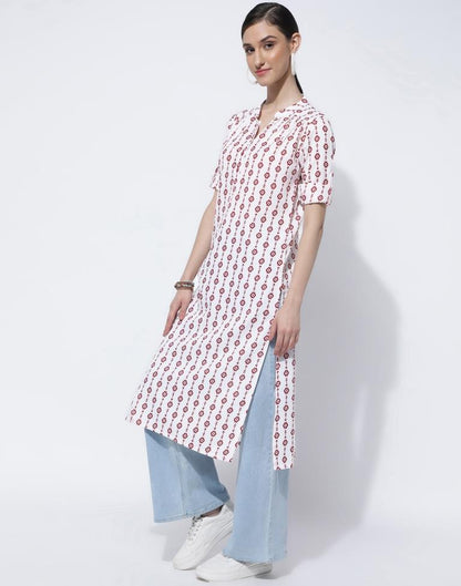 White Printed Cotton Straight Kurta