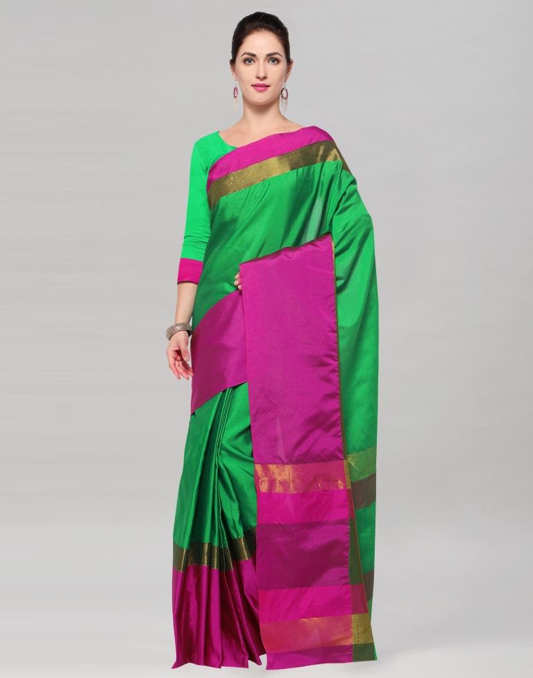 Green Coloured Poly Silk Plain Casual Saree | Sudathi