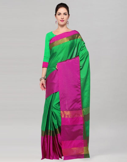 Green Coloured Poly Silk Plain Casual Saree | Sudathi