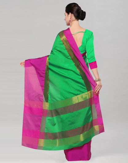 Green Coloured Poly Silk Plain Casual Saree | Sudathi