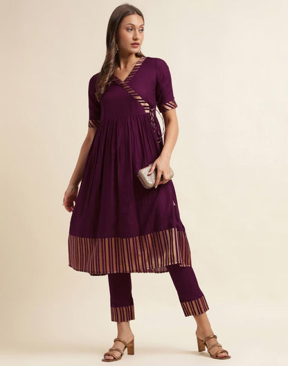 Wine Plain Rayon A-Line Kurta Set