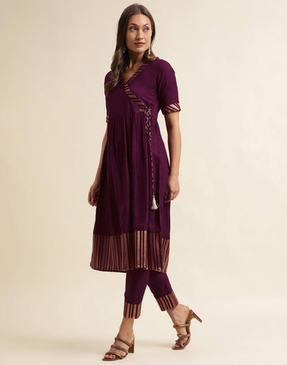 Wine Plain Rayon A-Line Kurta Set