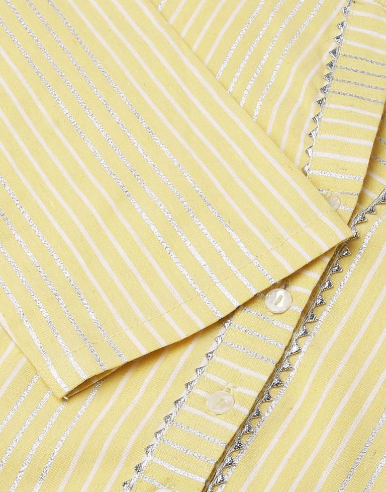 Yellow Weaved Cotton Kurta With Pant