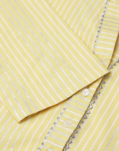 Yellow Weaved Cotton Kurta With Pant