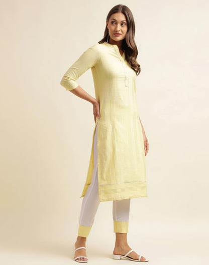 Yellow Weaved Cotton Kurta With Pant