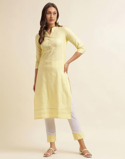 Yellow Weaved Cotton Kurta With Pant