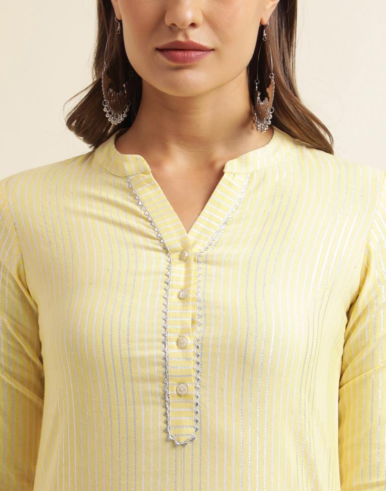 Yellow Weaved Cotton Kurta With Pant